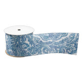 Blue Boho Lace Paisley Pattern Satinband (Spule)