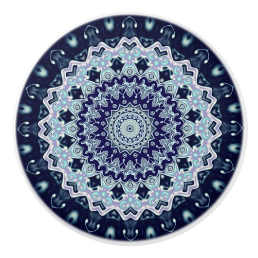 Blue Boho Mandala Keramikknauf (Vorderseite)