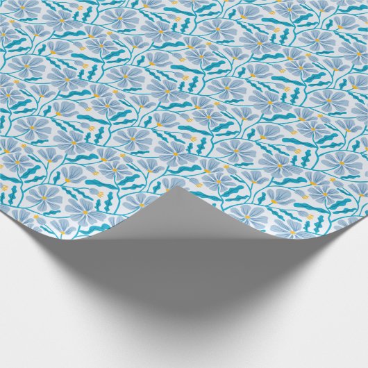 Blue Boho Mitte Jahrhundert Modernes Blumenmuster Geschenkpapier (Ecke)