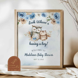 Blue Boho Owl Baby Dusche Poster