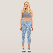 Blue Boho Paisley Pattern Capri Leggings (Vorderseite)