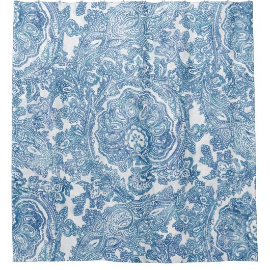 Blue Boho Paisley Pattern Duschvorhang (Vorderseite)