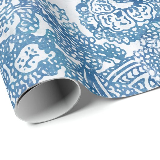 Blue Boho Paisley Pattern Geschenkpapier (Rolleneckpunkt)