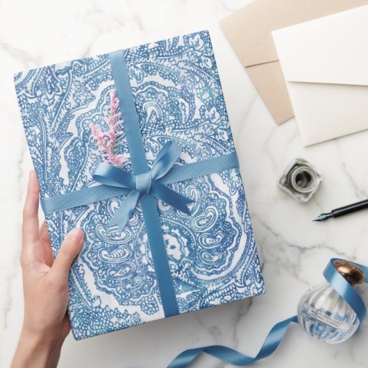 Blue Boho Paisley Pattern Geschenkpapier (Schenken)