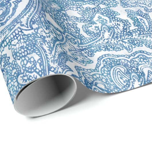 Blue Boho Paisley Pattern Geschenkpapier (Rolleneckpunkt)