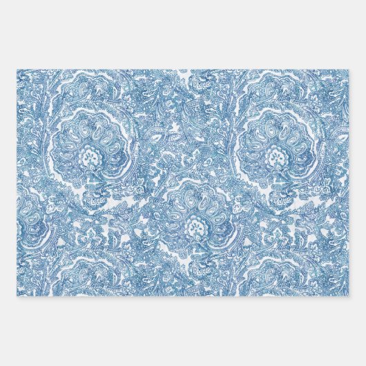 Blue Boho Paisley Pattern Geschenkpapier Set (Vorderseite 3)