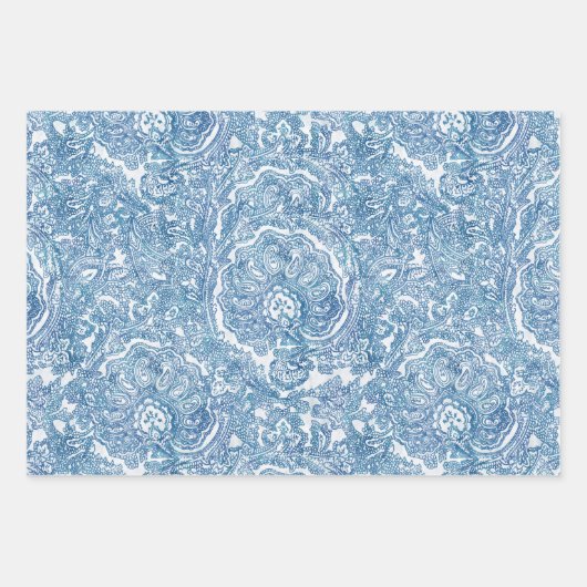 Blue Boho Paisley Pattern Geschenkpapier Set (Vorderseite)