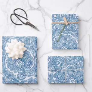 Blue Boho Paisley Pattern Geschenkpapier Set