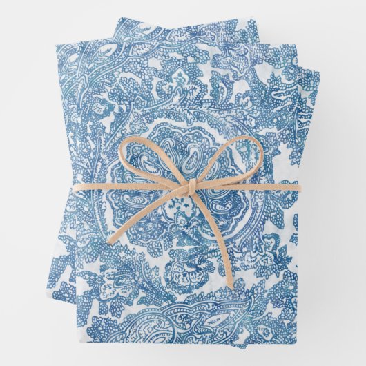 Blue Boho Paisley Pattern Geschenkpapier Set (Beispiel)