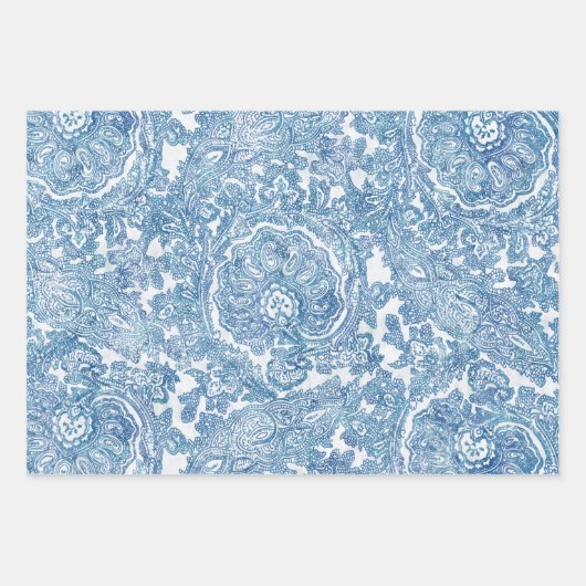 Blue Boho Paisley Pattern Geschenkpapier Set (Vorderseite)