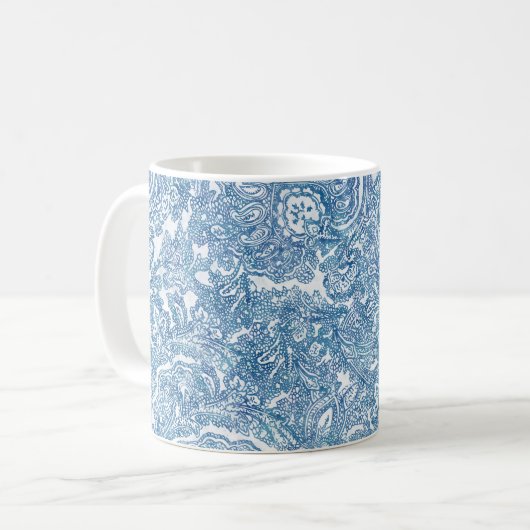 Blue Boho Paisley Pattern Kaffeetasse (Vorderseite Links)