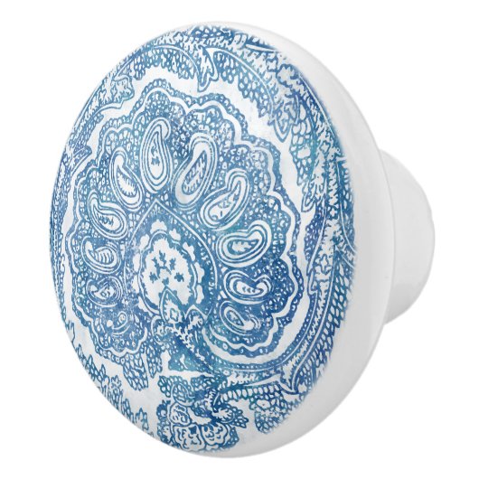 Blue Boho Paisley Pattern Keramikknauf (Rechts)