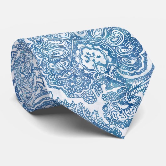 Blue Boho Paisley Pattern Krawatte (Gerollt)