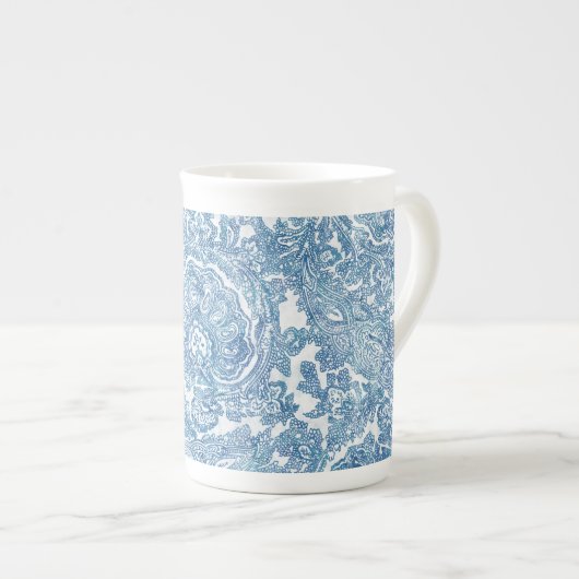 Blue Boho Paisley Pattern Porzellantasse (Vorderseite Rechts)