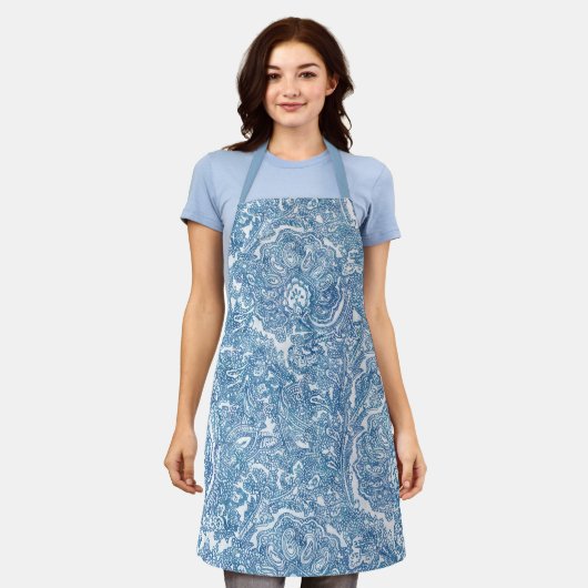 Blue Boho Paisley Pattern Schürze (Getragen)
