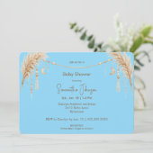 Blue Boho Pampas Baby Shower Einladung (Stehend Vorderseite)