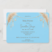 Blue Boho Pampas Baby Shower Einladung (Vorderseite)