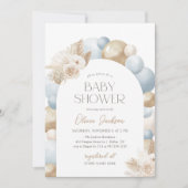 Blue Boho Pampas Grass Arch Boy Baby Dusche Einladung (Vorderseite)