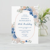 Blue Boho Pampas Grass Birthday Party Einladung (Stehend Vorderseite)