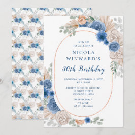 Blue Boho Pampas Grass Birthday Party Einladung