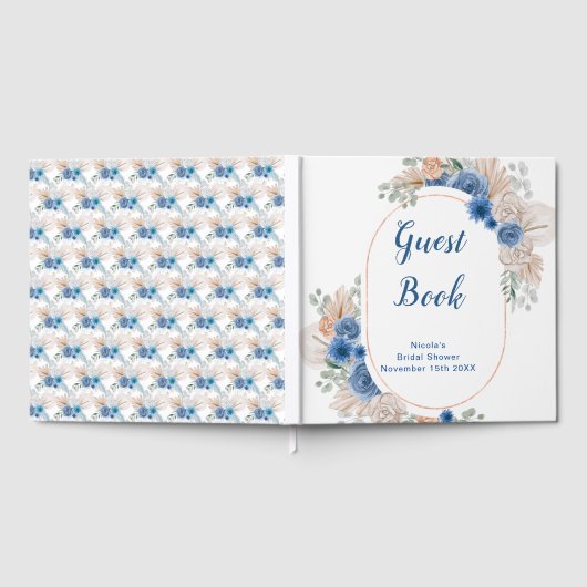 Blue Boho Pampas Grass Bridal Shower Gästebuch (Voll)
