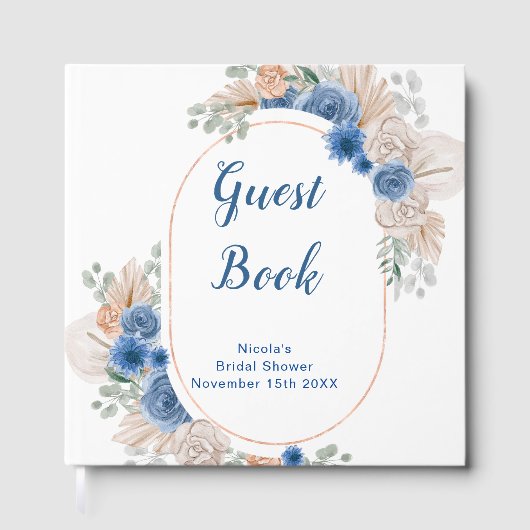 Blue Boho Pampas Grass Bridal Shower Gästebuch (Vorderseite)
