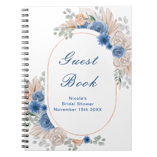 Blue Boho Pampas Grass Bridal Shower Guest Notizblock (Vorderseite)