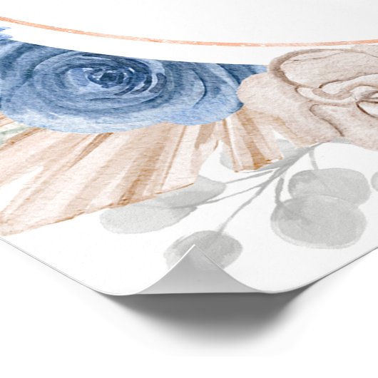 Blue Boho Pampas Grass Bridal Shower Poster (Ecke)