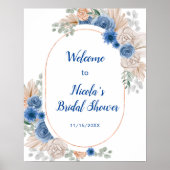 Blue Boho Pampas Grass Bridal Shower Poster (Vorne)