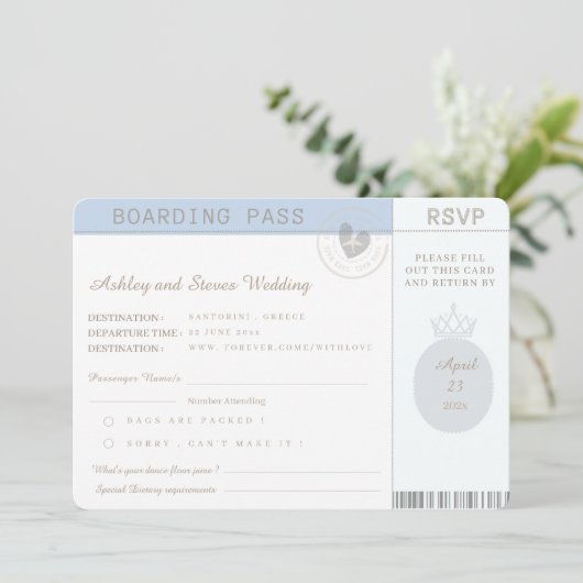 Blue Boho Passport UAWG Wedding Einladung (Stehend Vorderseite)