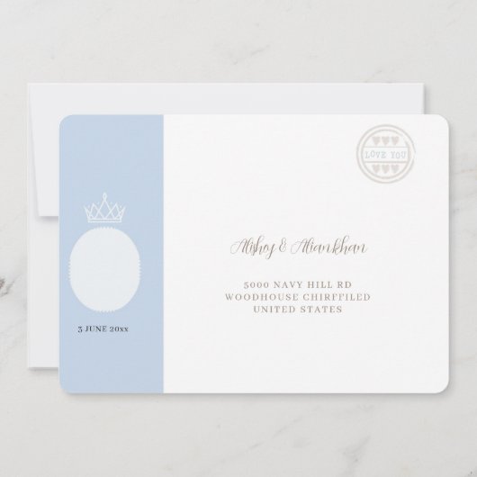 Blue Boho Passport UAWG Wedding Einladung (Rückseite)