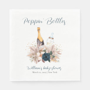 Blue Boho Poppin Champagner Flaschen Babydusche Serviette