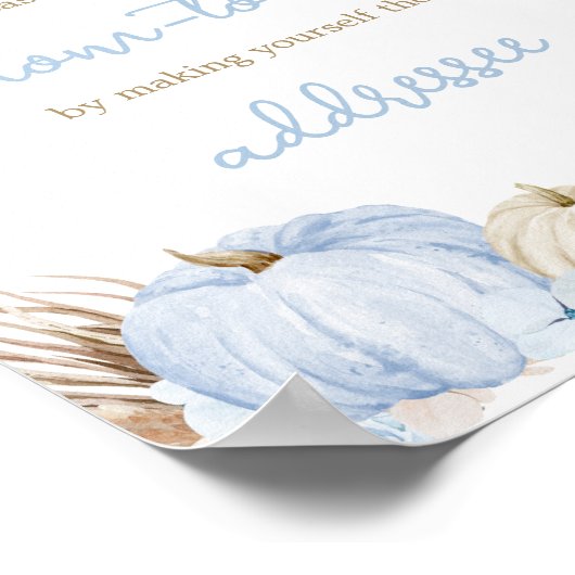 Blue Boho Pumpkin Baby Shower Envelope Station Poster (Ecke)