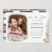 Blue Boho Pumpkins & Driving Floral Calendar & Fot Save The Date (Vorne/Hinten)