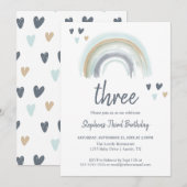 Blue Boho Rainbow 2. Geburtstags-Party Einladung (Vorne/Hinten)