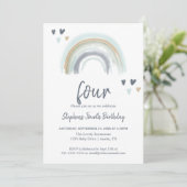 Blue Boho Rainbow 4. Geburtstags-Party Einladung (Stehend Vorderseite)