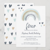 Blue Boho Rainbow 4. Geburtstags-Party Einladung (Vorne/Hinten)