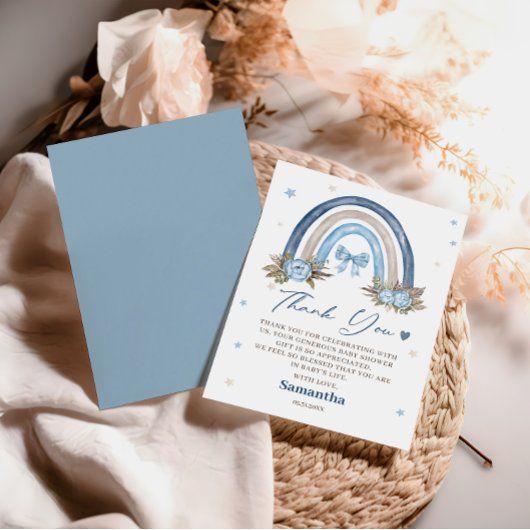 Blue Boho Rainbow Baby Dusche Danke Karte