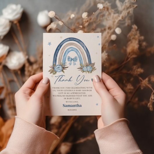 Blue Boho Rainbow Baby Dusche Danke Karte