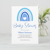Blue Boho Rainbow Baby Dusche Einladung (Stehend Vorderseite)