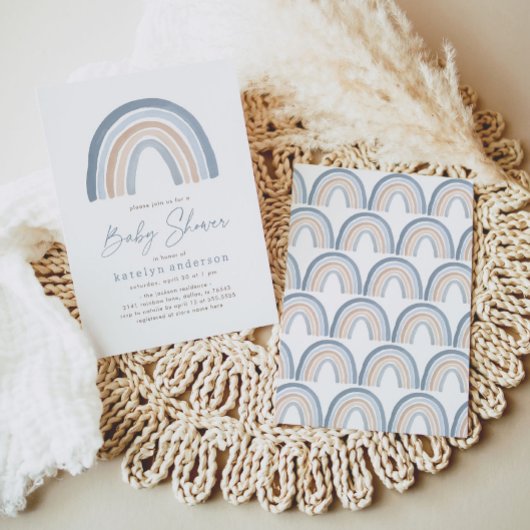 Blue Boho Rainbow Boy Baby Dusche Einladung