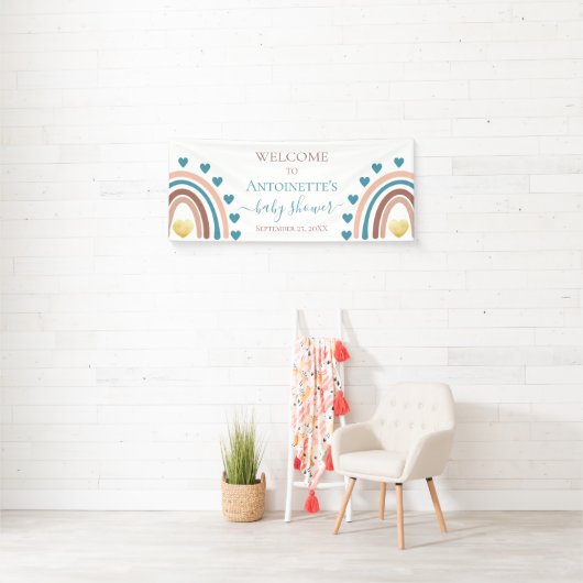 Blue Boho Rainbow Custom Baby Duschbanner Banner (Insitu)