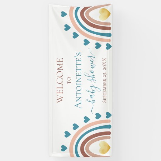 Blue Boho Rainbow Custom Baby Duschbanner Banner (Vertikal)