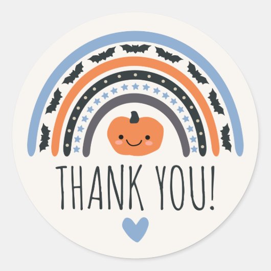 Blue Boho Rainbow Halloween Kinderdusche Danke Runder Aufkleber (Vorderseite)