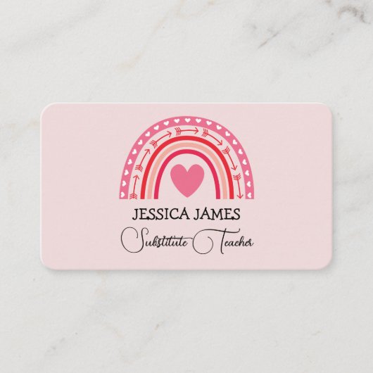 Blue Boho Rainbow Niedlich Ersatzlehrer Visitenkarte (Vorderseite)