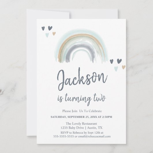 Blue Boho Rainbow Party Einladung (Vorderseite)