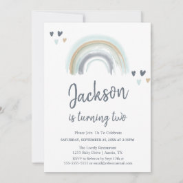 Blue Boho Rainbow Party Einladung