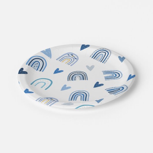Blue Boho Rainbow Theme Party Paper Teller (Schrägansicht)