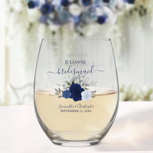 Blue Boho Rose Bridesmaid Trauzeugin Geschenk Weinglas Ohne Stiel