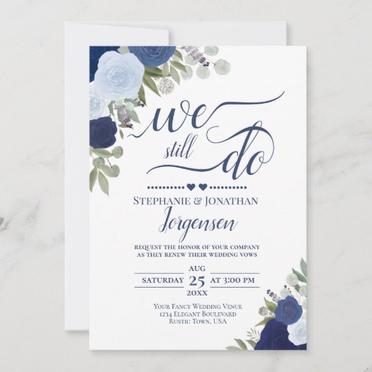 Blue Boho Rose, die wir immer noch überprüfen QR-C Einladung (Vorderseite)